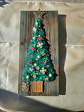 Load image into Gallery viewer, Holiday Crushed Glass Tree Wall Art | Greenish Blue Shou Sugi Ban Wood | Red Cardinal Glitter Star Resin Decor | 12x5.5
