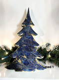 Load image into Gallery viewer, Rich Indigo Blue and Gold Handmade Resin and Wood Christmas Trees

