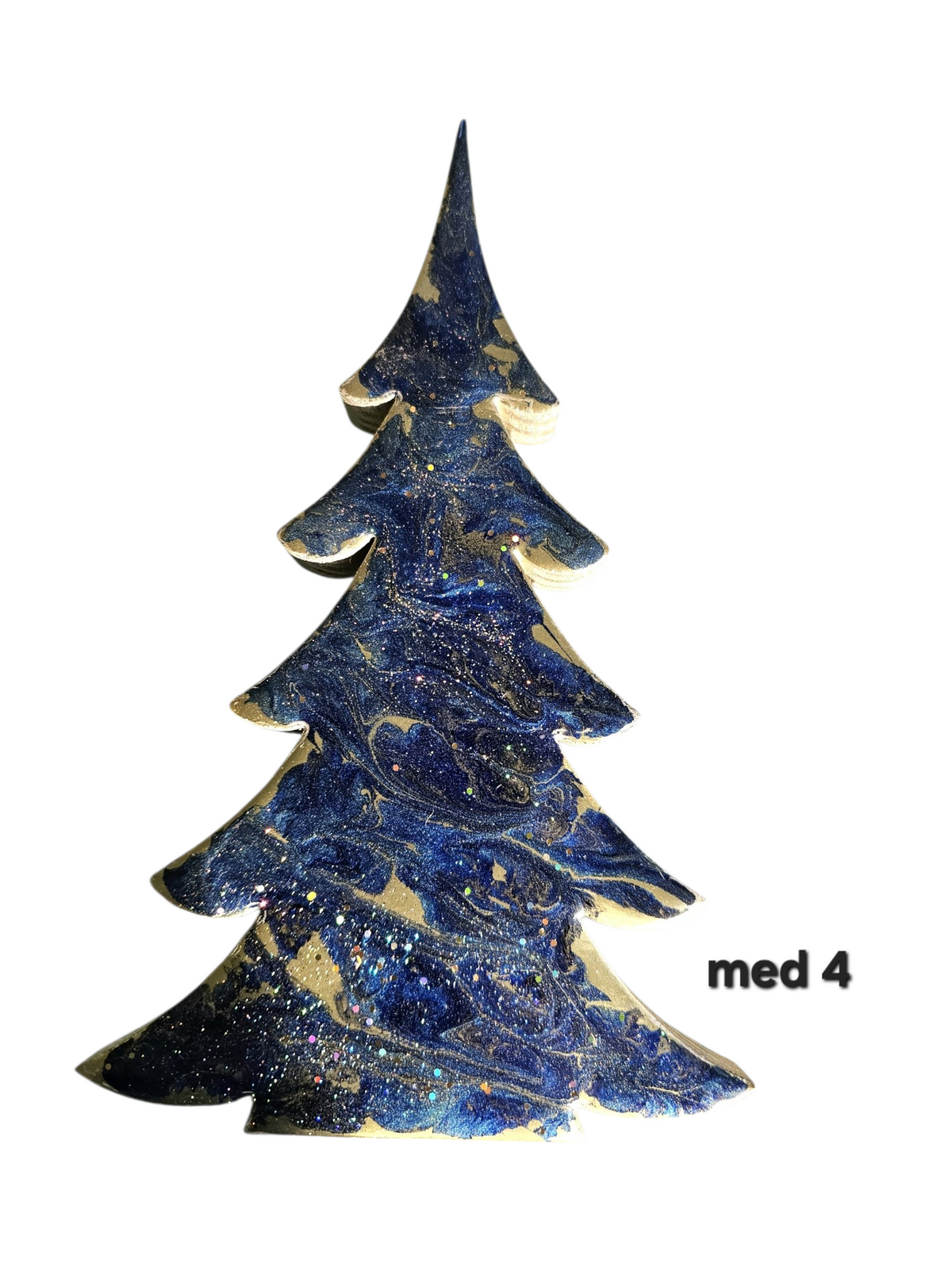 Rich Indigo Blue and Gold Handmade Resin and Wood Christmas Trees