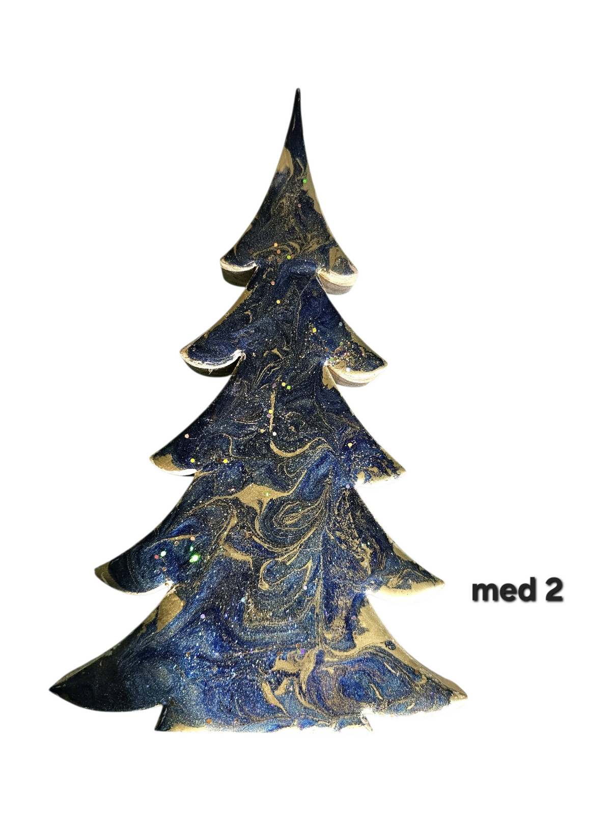 Rich Indigo Blue and Gold Handmade Resin and Wood Christmas Trees