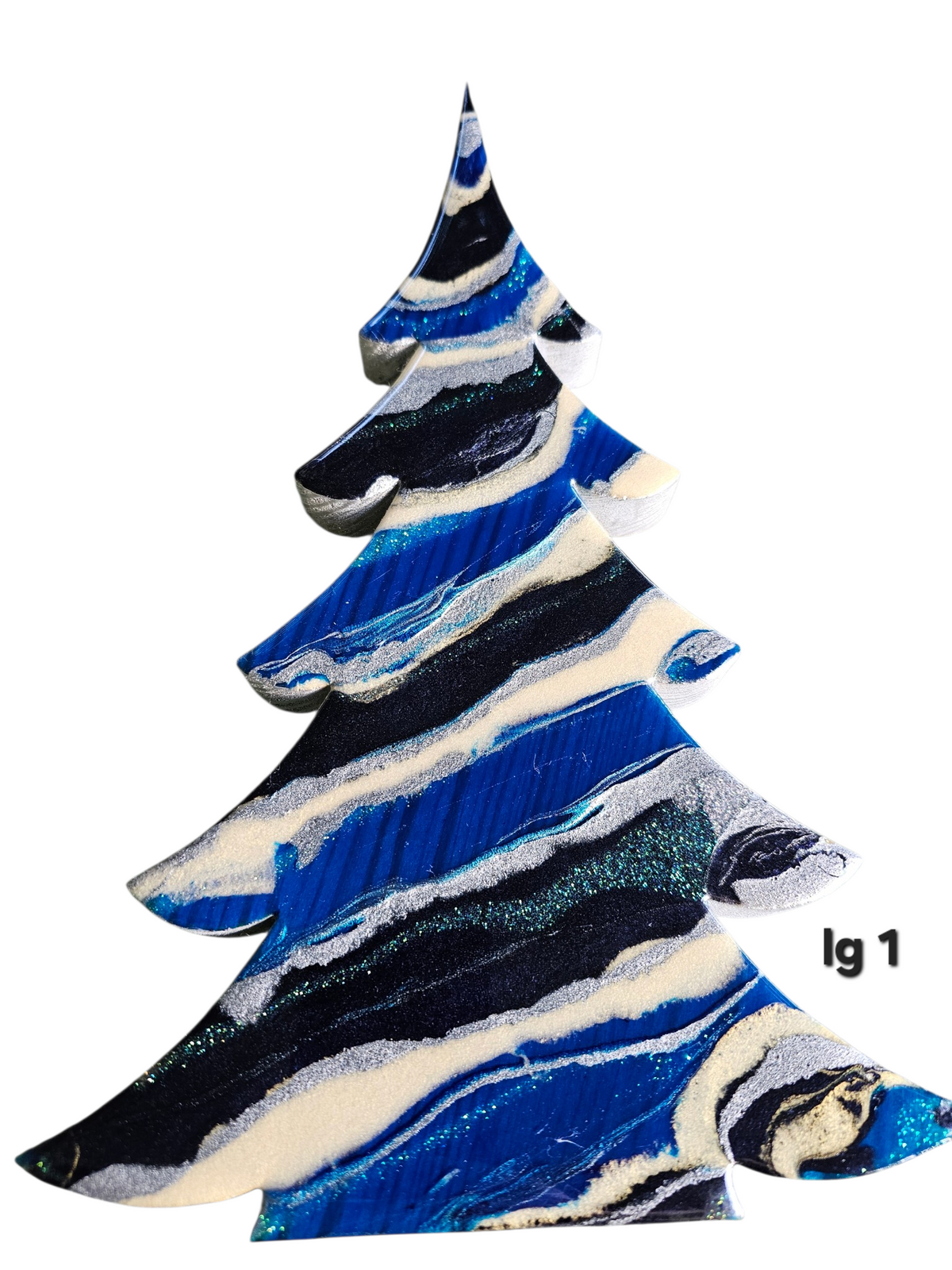 Contemporary Resin Tree – Cobalt Indigo & Silver Stripe Garland Accent