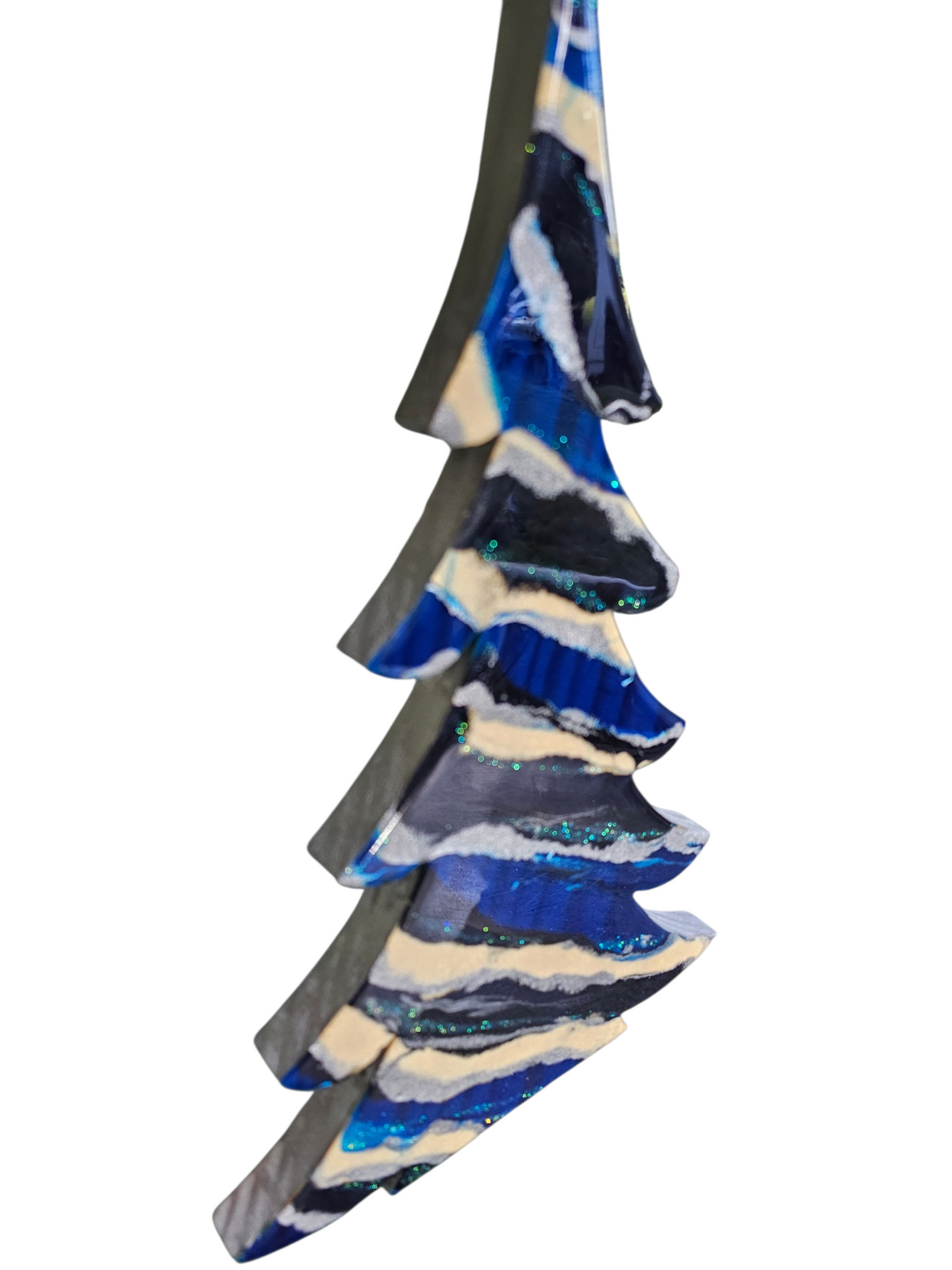 Contemporary Resin Tree – Cobalt Indigo & Silver Stripe Garland Accent