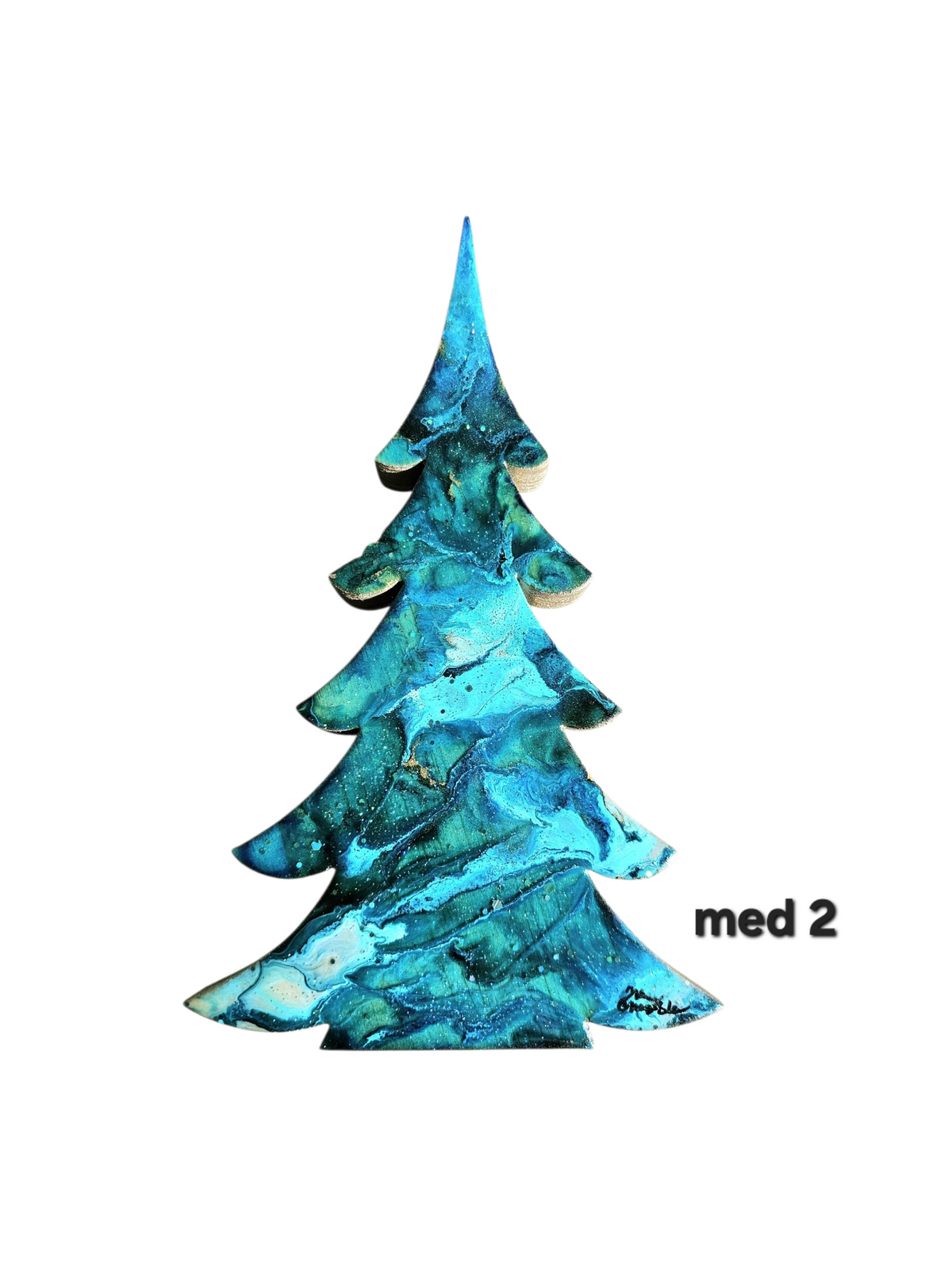Handmade Teal and Gold Christmas Trees with Branches Holiday Shelf Sitter 3 Sizes