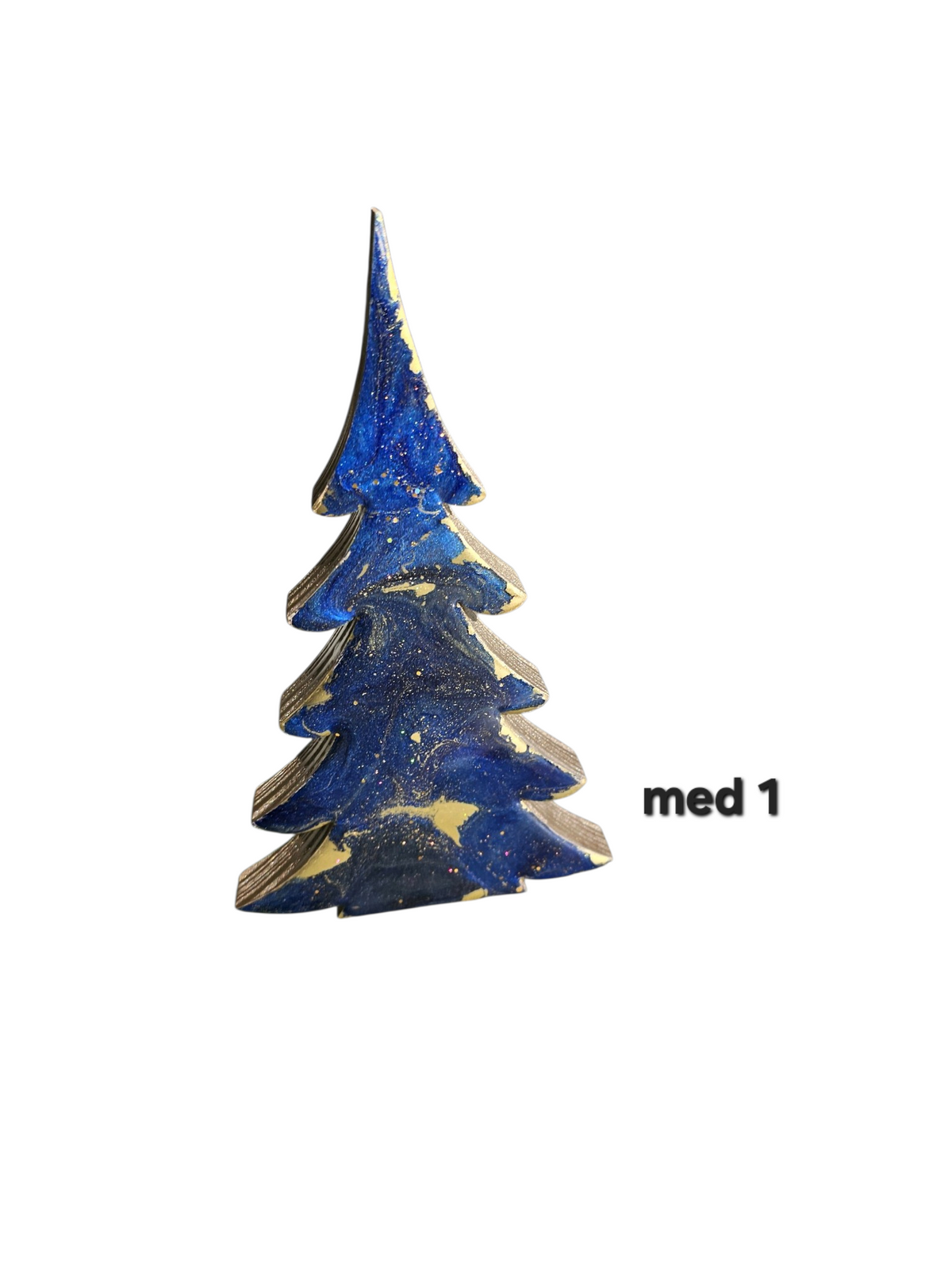 Rich Indigo Blue and Gold Handmade Resin and Wood Christmas Trees