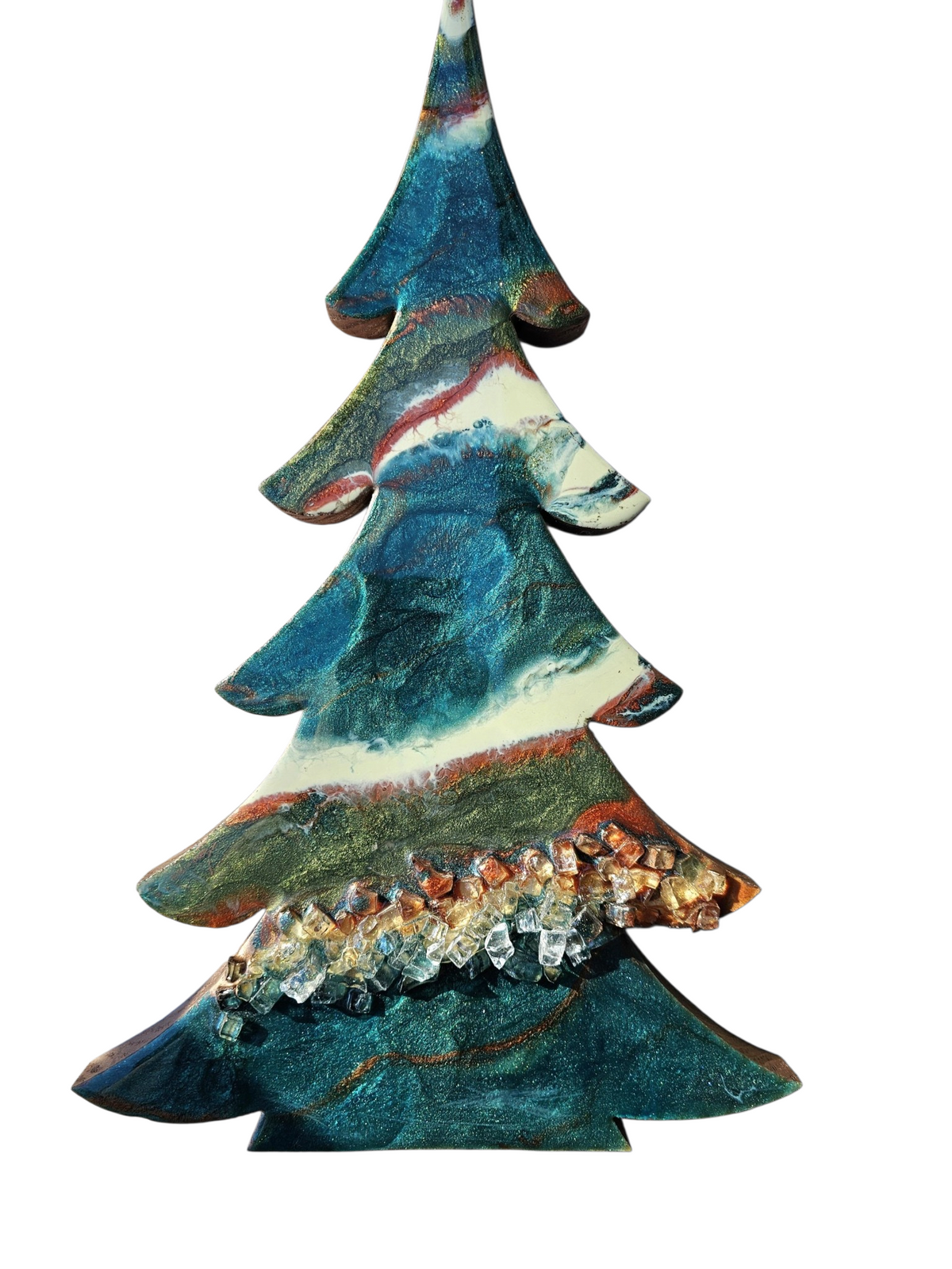 Deep Emerald Green & Copper Resin Wood Christmas Trees | 3D Tabletop Holiday Centerpiece | Emerald Copper and Geode Mantel Decor