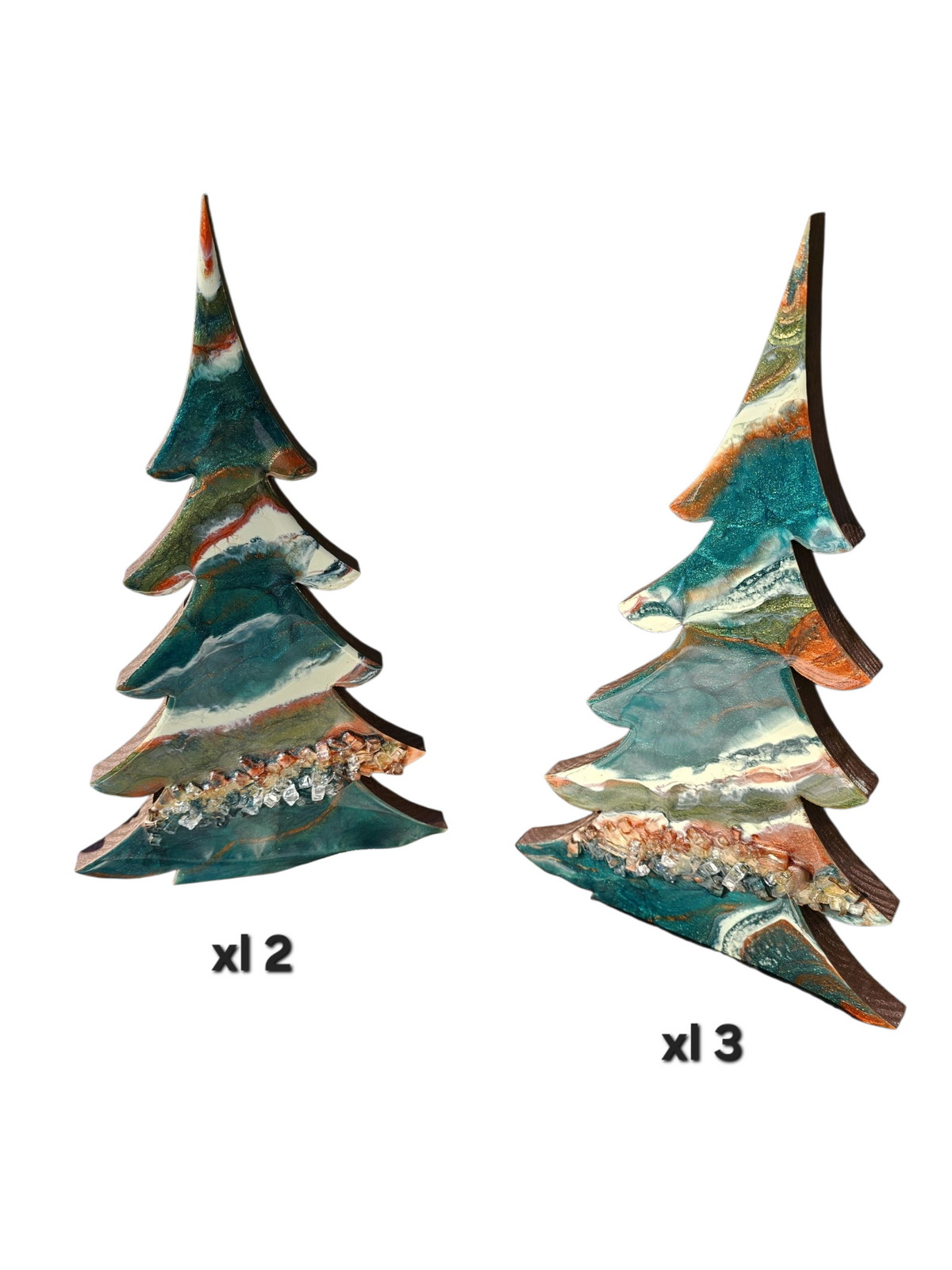 Deep Emerald Green & Copper Resin Wood Christmas Trees | 3D Tabletop Holiday Centerpiece | Emerald Copper and Geode Mantel Decor