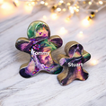 Load image into Gallery viewer, Purple Chunky Wood with Resin Handmade Gingerbread Men Personalize Option Christmas Figurine Pair
