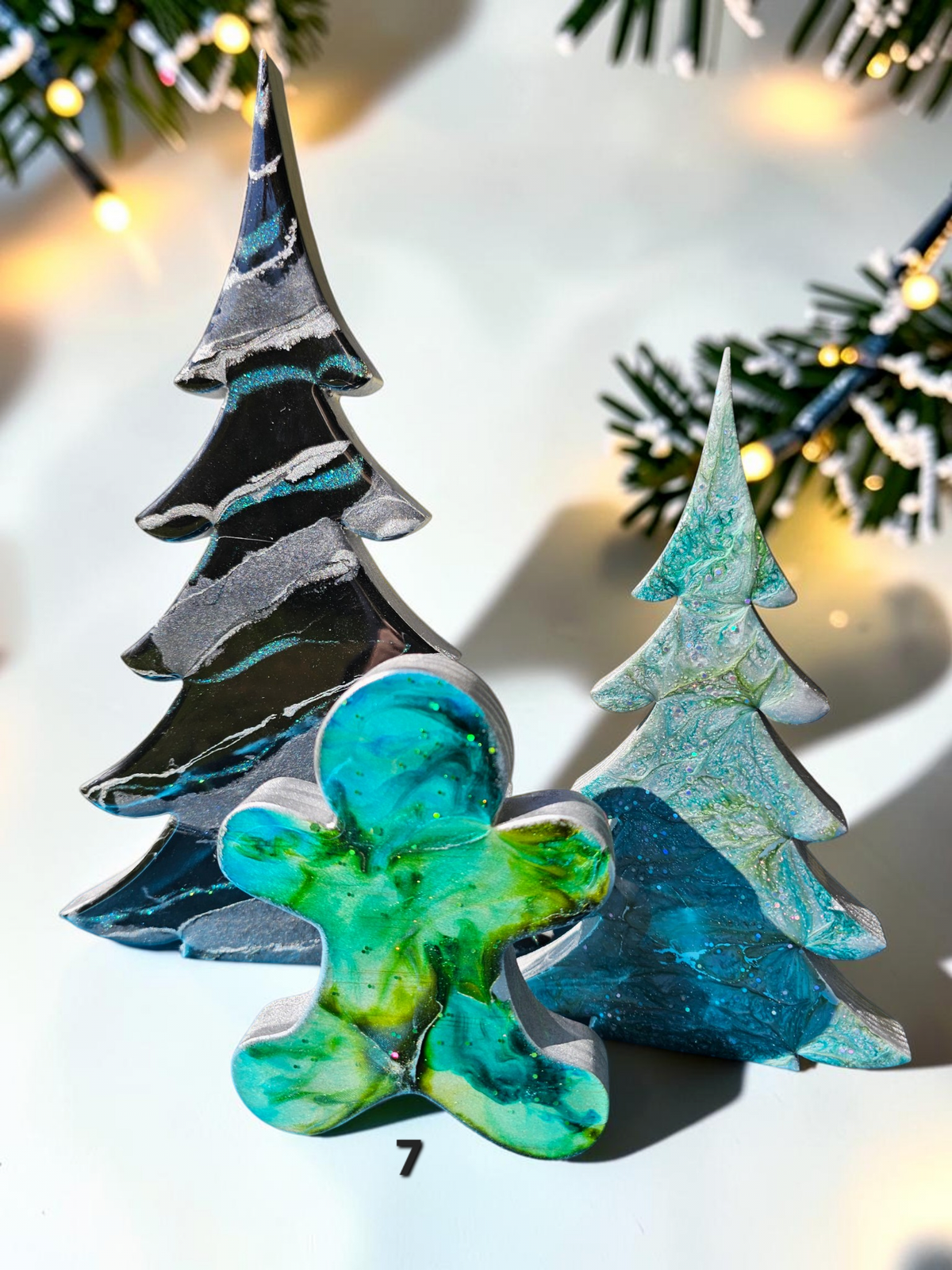 Handmade Chunky Wood and Resin Gingerbread Men and Women Tabletop Decorations