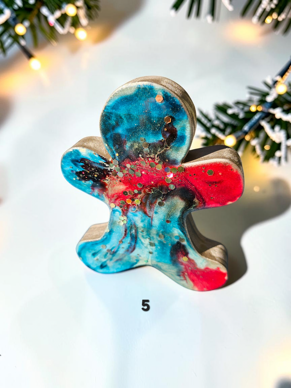 Handmade Chunky Wood and Resin Gingerbread Men and Women Tabletop Decorations