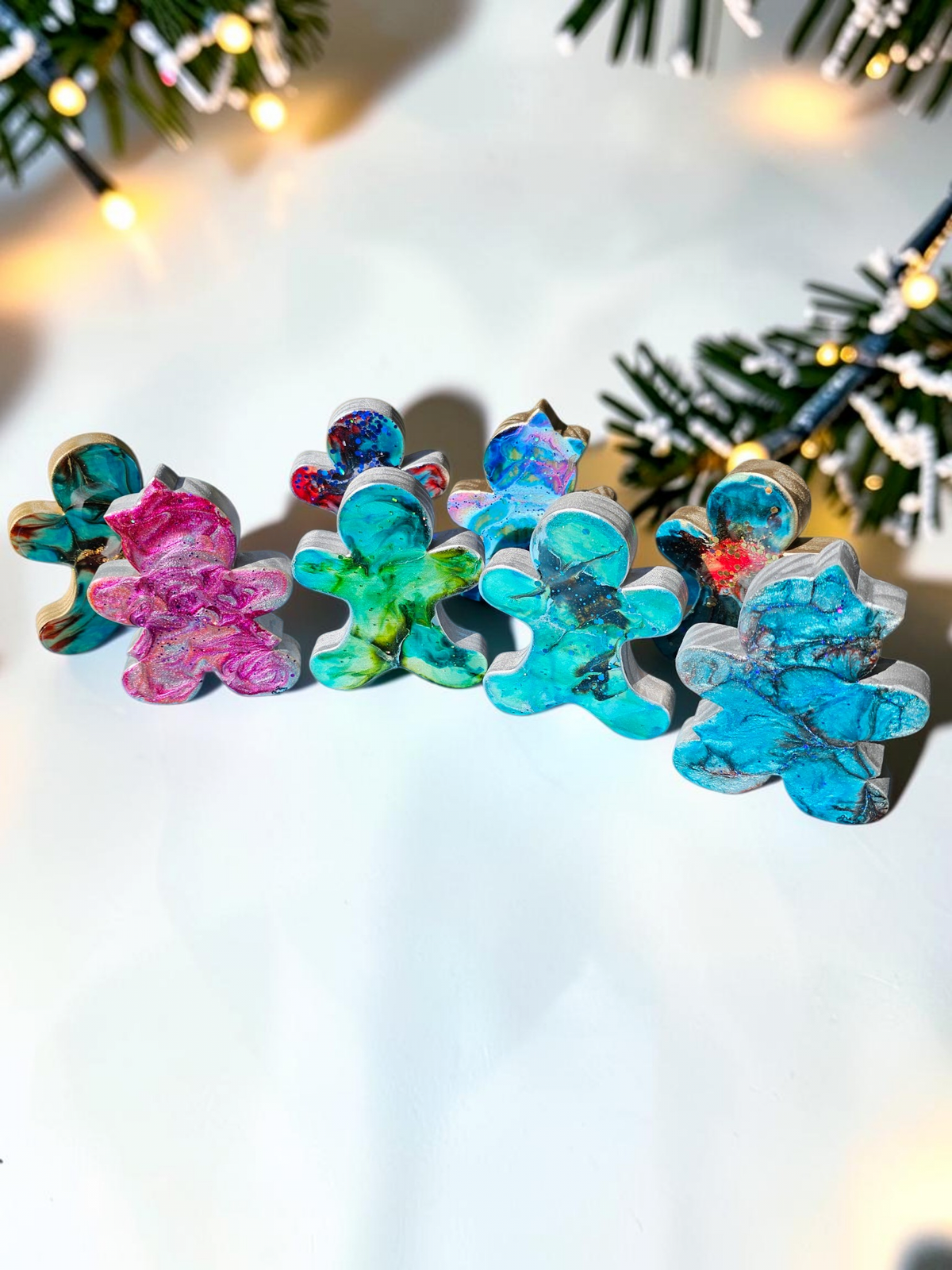 Handmade Chunky Wood and Resin Gingerbread Men and Women Tabletop Decorations