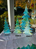 Charger l'image dans la visionneuse de la galerie, Handmade Blue Green Silver Resin Christmas Trees Holiday Mantelpiece 3 Sizes

