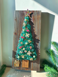 Load image into Gallery viewer, Holiday Crushed Glass Tree Wall Art | Greenish Blue Shou Sugi Ban Wood | Red Cardinal Glitter Star Resin Decor | 12x5.5

