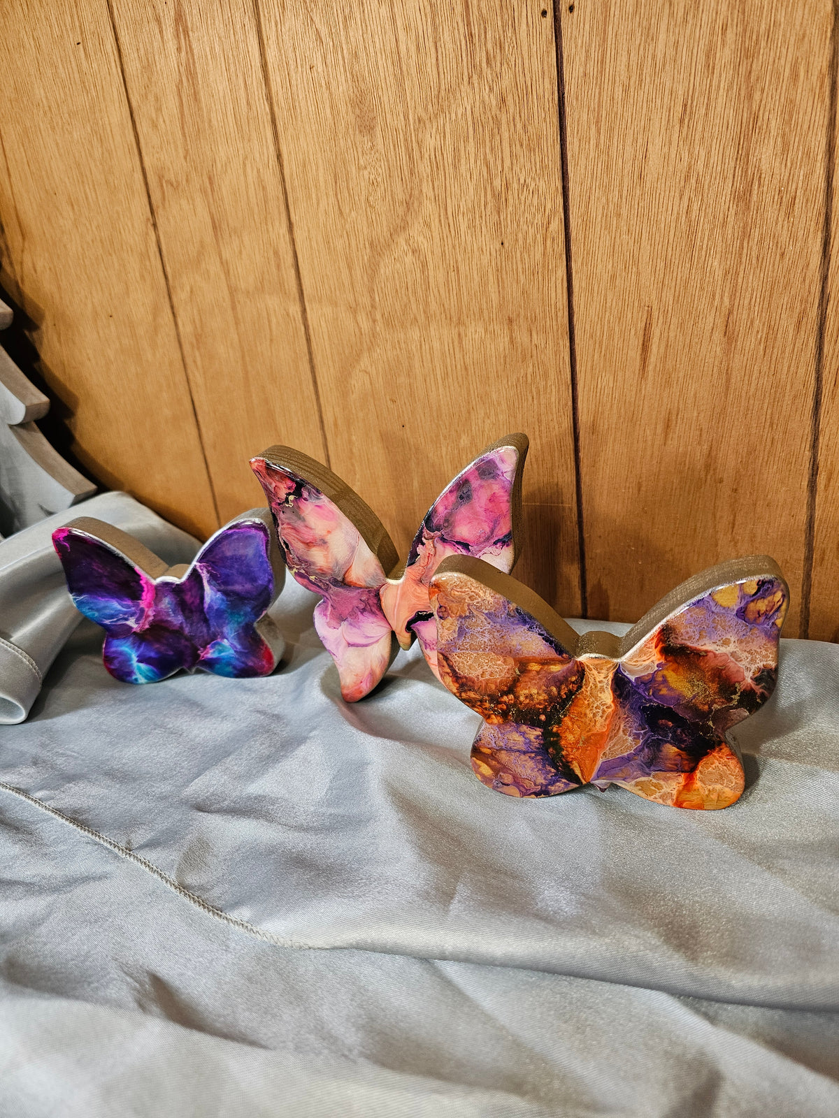 Handcrafted Colorful Butterfly Figurine On Chunky Wood - Unique Indoor Decor