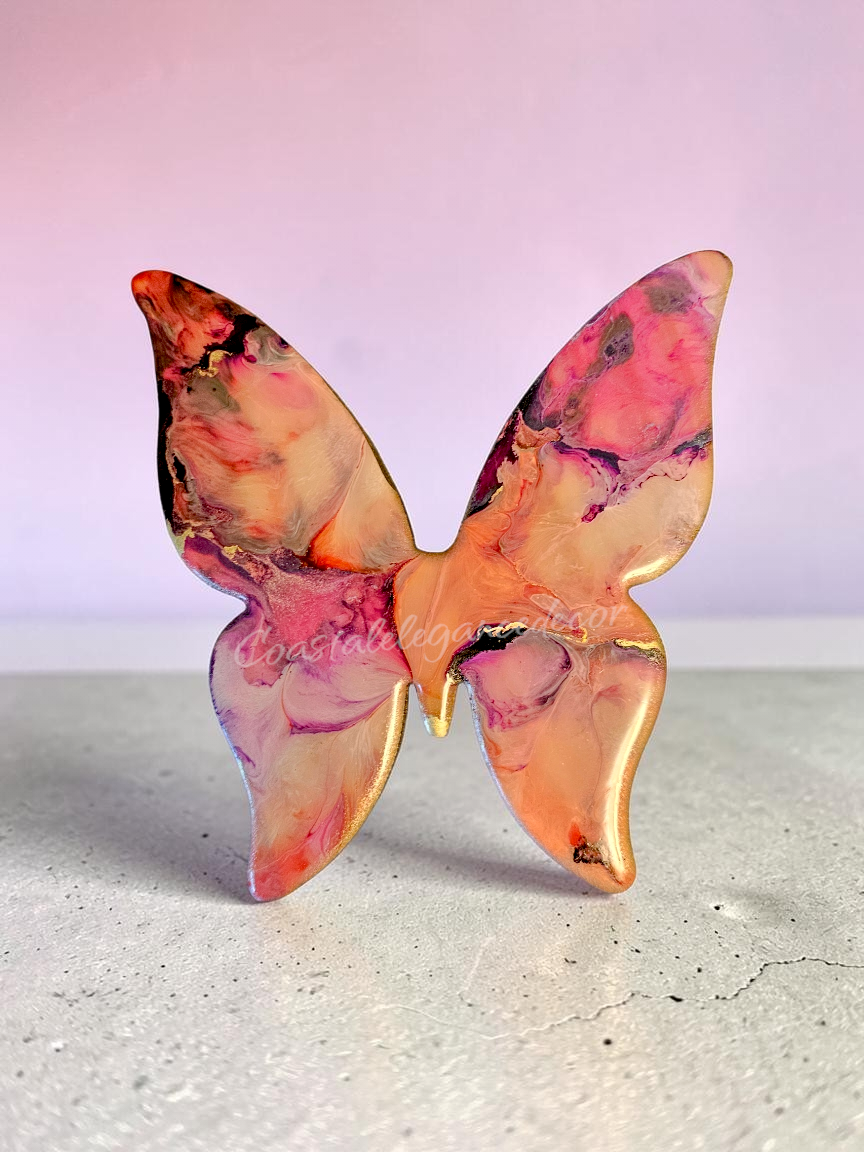 Handcrafted Colorful Butterfly Figurine On Chunky Wood - Unique Indoor Decor