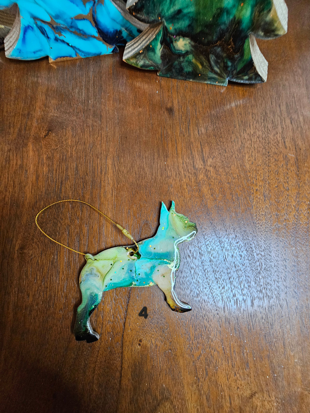 Handmade Boston Terrier Christmas Ornament | Colorful Resin on Wood Design | 3.5" x 2.75"