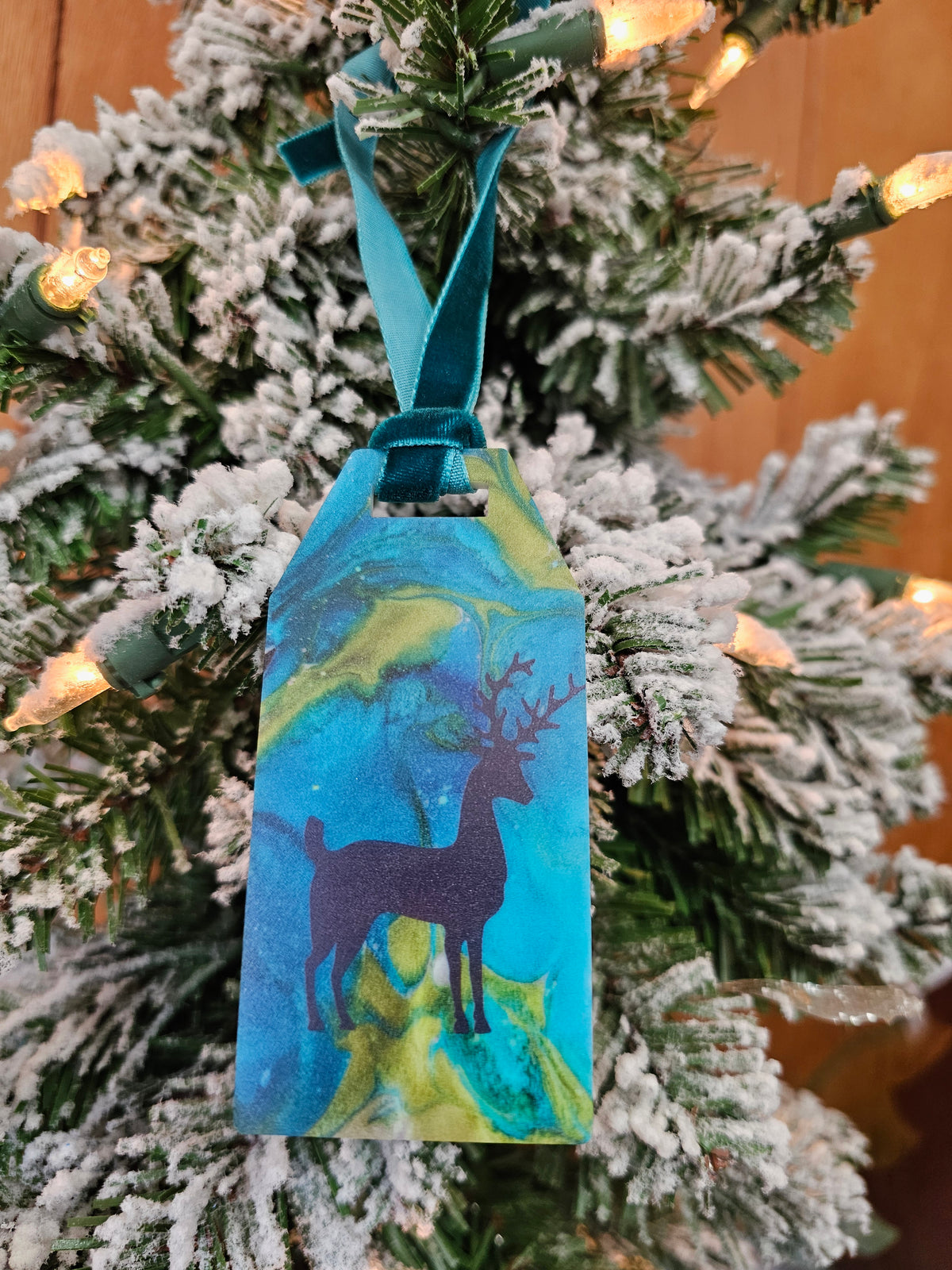 Turquoise Deer Personalizable Original Art Acrylic Gift Tag & Keepsake Ornament | Reusable