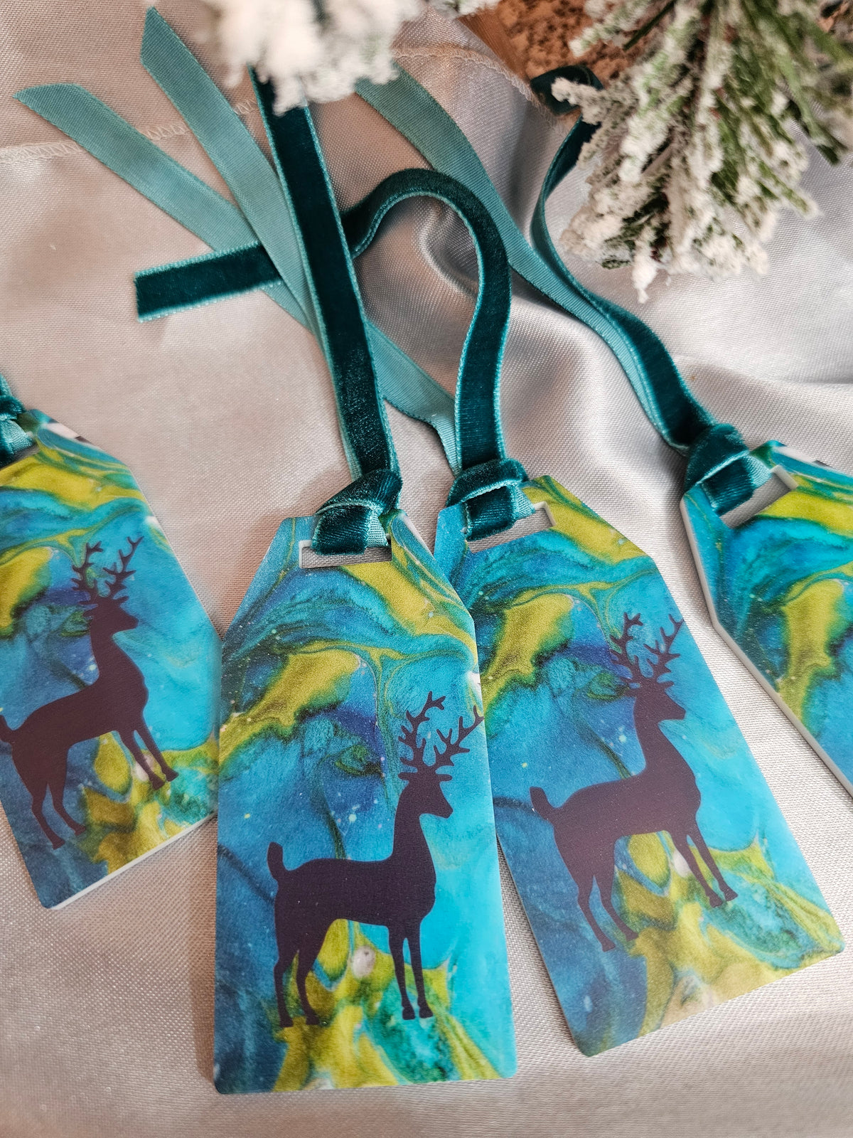 Turquoise Deer Personalizable Original Art Acrylic Gift Tag & Keepsake Ornament | Reusable