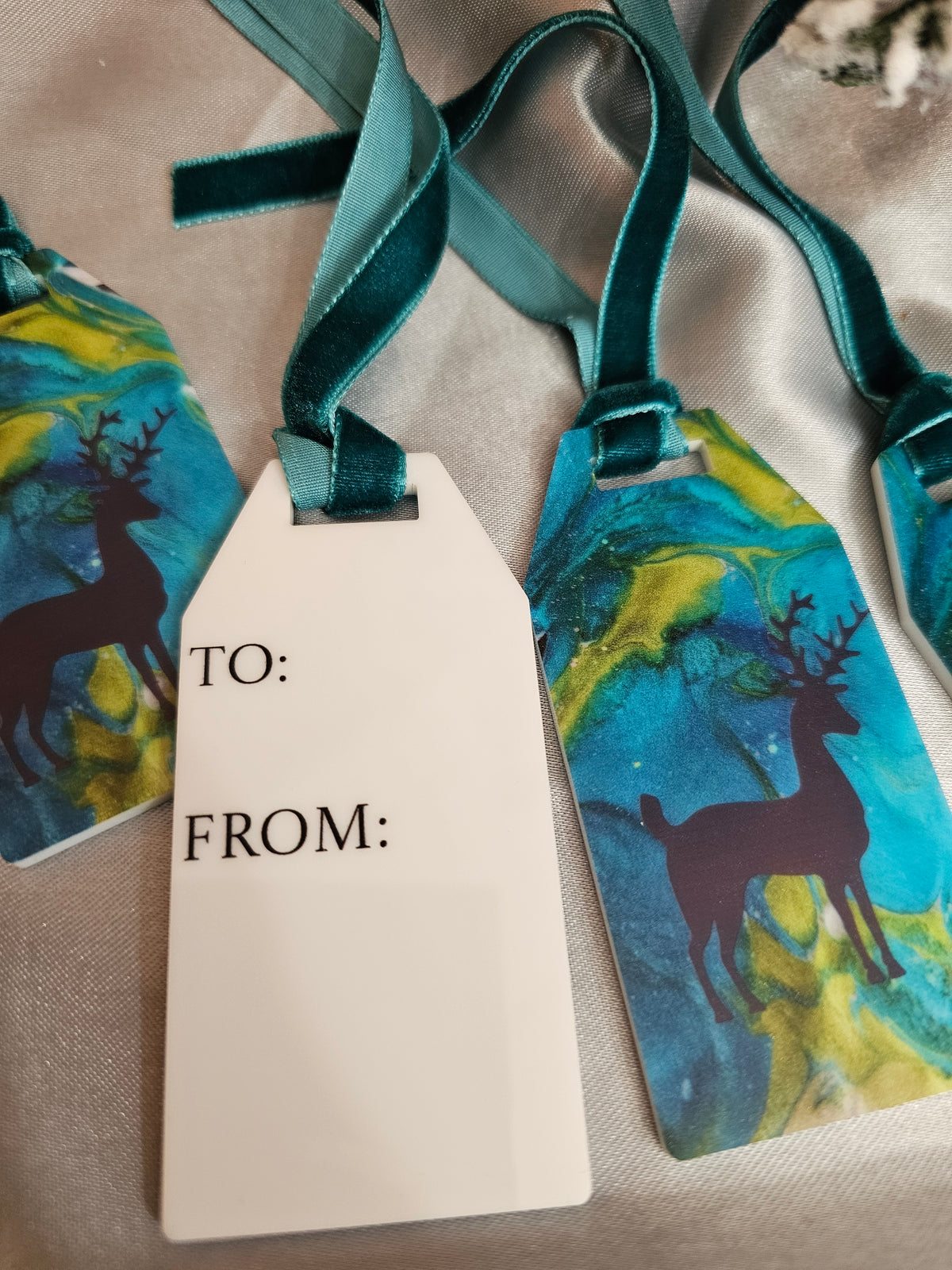 Turquoise Deer Personalizable Original Art Acrylic Gift Tag & Keepsake Ornament | Reusable