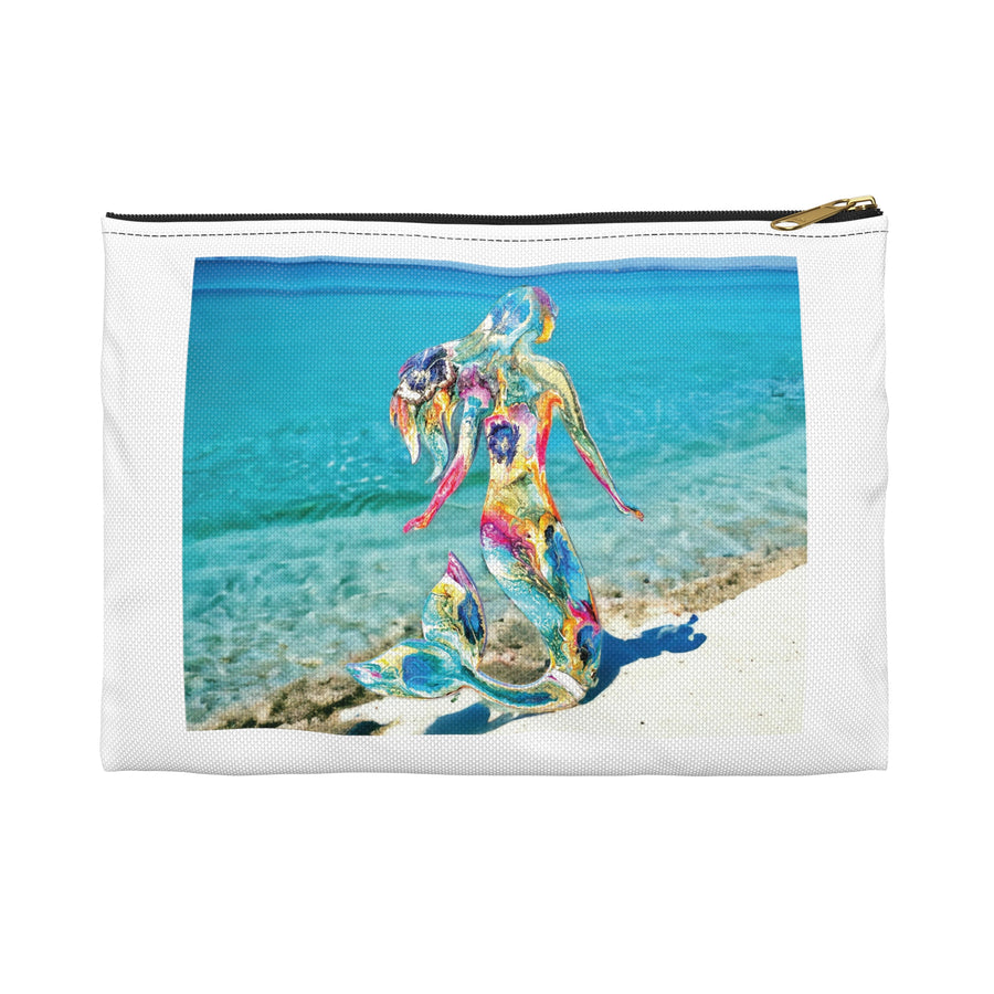 Colorful Mermaid on a Tropical Beach Original Art Accessory Pouch