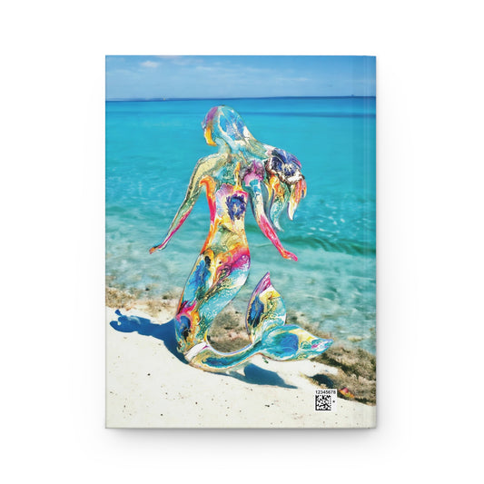 Beautiful Multi-Color Mermaid Tropical Beach Hardcover Journal featuring an artistic mermaid against a serene beach and ocean scene, highlighting its lined pages and durable casewrap binding.