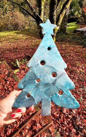 Sparkly Christmas Tree With Star Wall Decor Turquoise or Purple Handmade