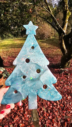 Sparkly Christmas Tree With Star Wall Decor Turquoise or Purple Handmade