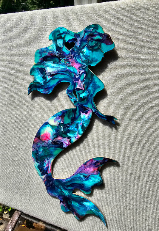 Large Handmade Mermaid Wall Art – Vibrant Colors with Curvy Hair & Heart Cutout Multiple