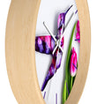 Load image into Gallery viewer, Full view of the hummingbird wall clock displaying the beautiful blend of colors in the handmade resin on wood art piece, perfect for any room.
