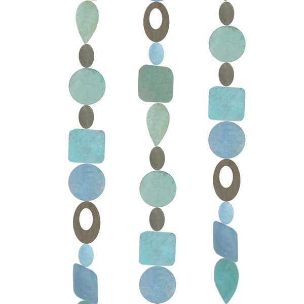 Periwinkle & Silver 72" Handmade Capiz Shell Wind Chime in Turquoise, Unique Home Decor