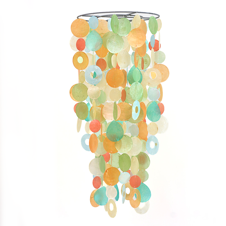 Large Unique Capiz Shell Chime Chandelier Peach Green and Blues