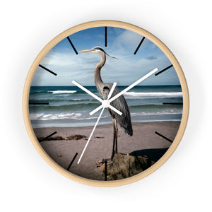 Beautiful Heron with Ocean Backdrop Wall Clock