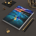 Load image into Gallery viewer, Stunning paperback journal with a wraparound print of a mermaid in water, emphasizing the handcrafted appeal of handmade resin on wood.
