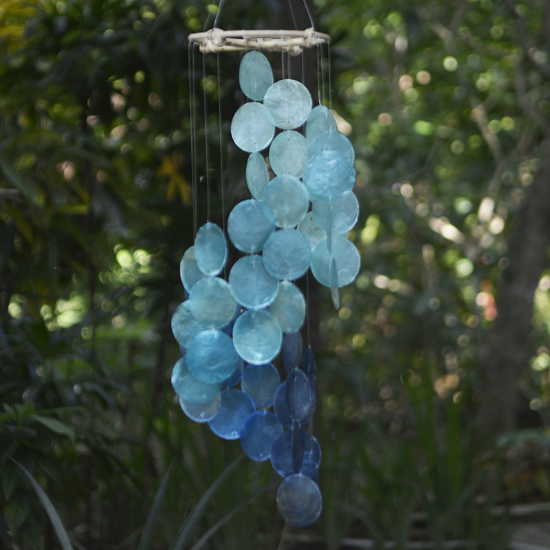 15" Spiral Turquoise and Blues Capiz  Wind Chimes