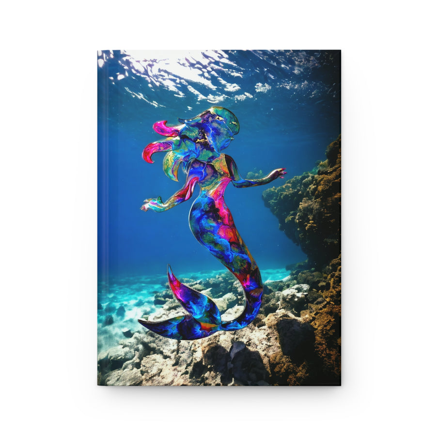 Gorgeous Blue and Pink Mermaid In Beautiful Ocean Water Hardcover Journal Matte Printed Art