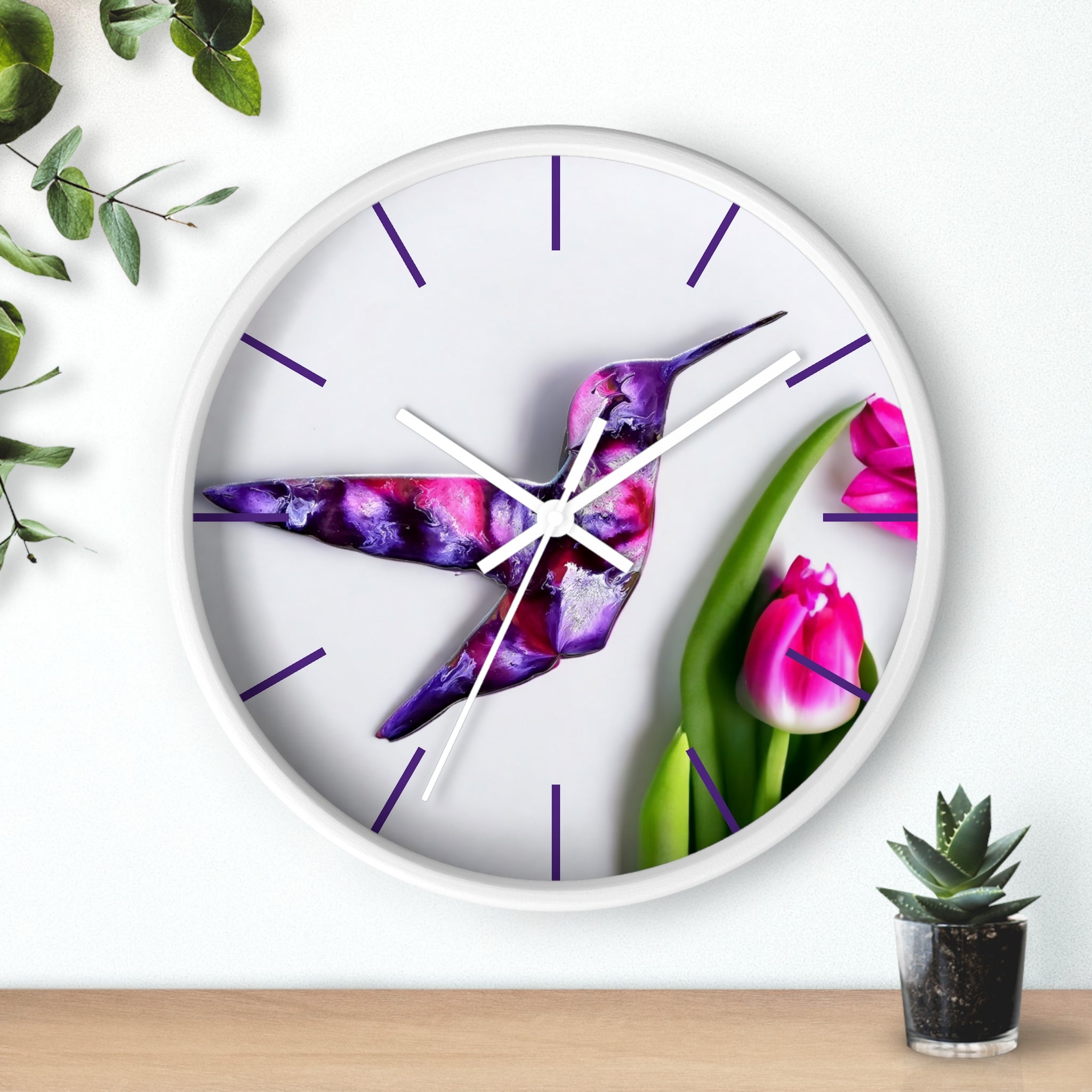 Side angle of the unique wall clock highlighting the high-quality handmade resin on wood craftsmanship, suitable for indoor decoration.
