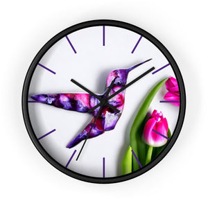 Purple Print Art Hummingbird Wall Clock