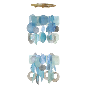 Two Tiered Classy Capiz Shell Wind Chimes Ice Blue 15 Inch