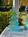 Charger l'image dans la visionneuse de la galerie, Handmade Blue Green Silver Resin Christmas Trees Holiday Mantelpiece 3 Sizes
