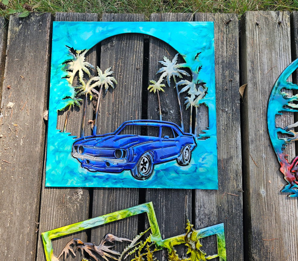 12" Handmade Wood and Resin Chevy Camaro Wall Art