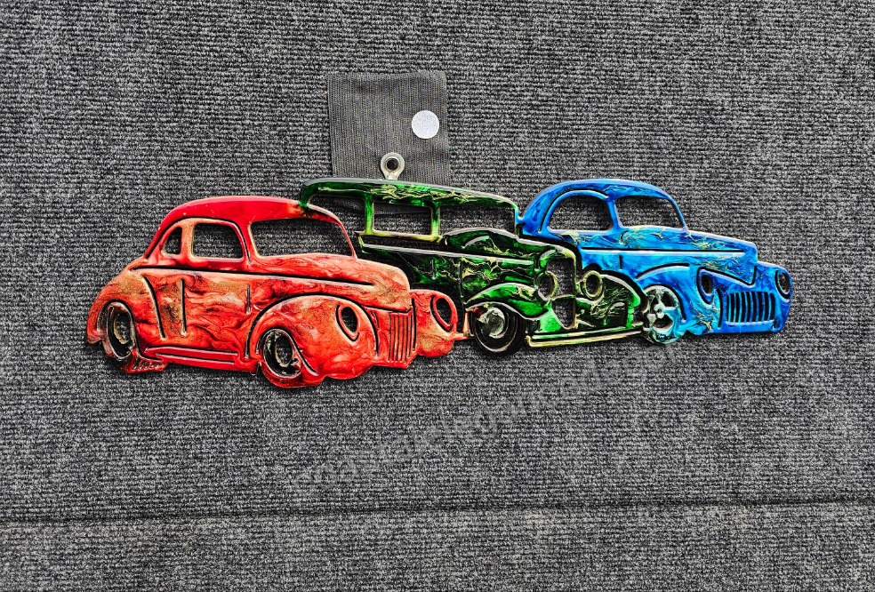 Nostalgic Hot Rod Car Trio Handmade Garage Car Wall Decor
