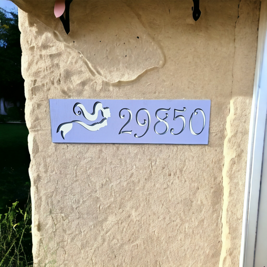 Beautiful mermaid address plaque handmade resin on wood, featuring a lavender color on a white base, perfect for adding a coastal touch to your beach house entry.