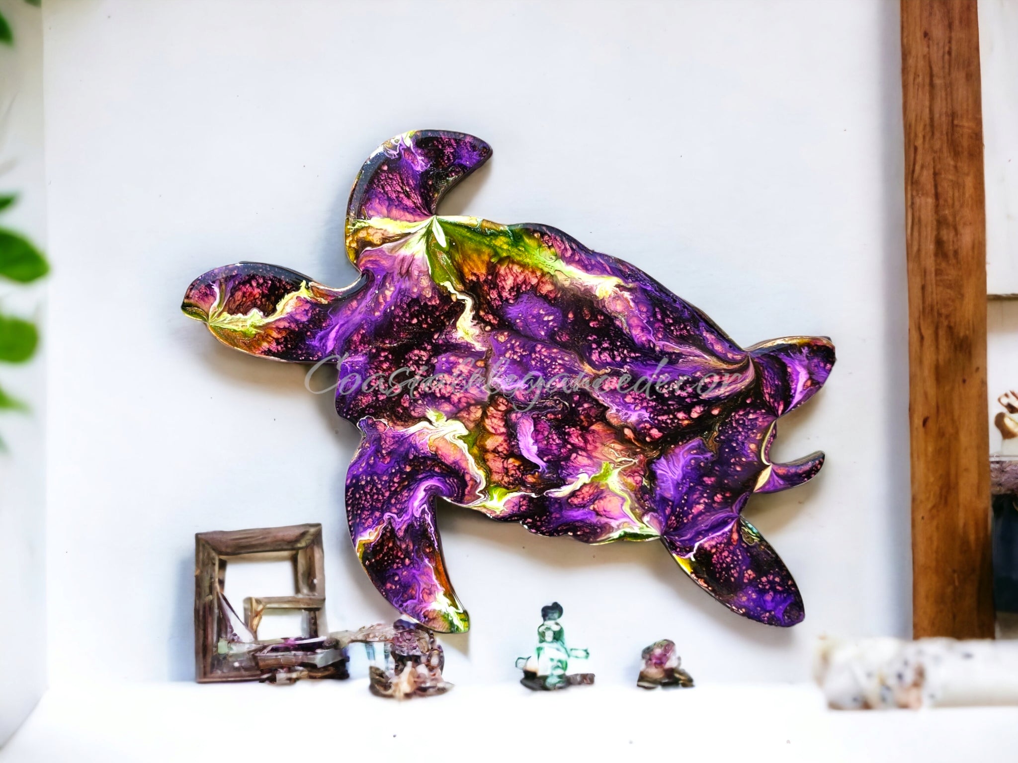Colorful Resin and Wood Sea Turtle Wall Decoration Large - Coastal