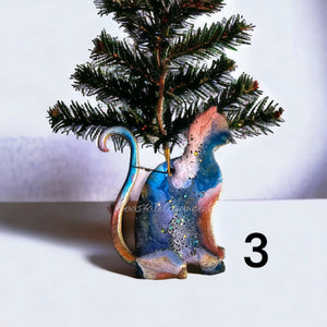 Resin and Wood Colorful Kitty Cat Christmas Ornaments