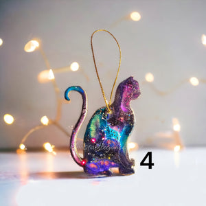 Resin and Wood Colorful Kitty Cat Christmas Ornaments