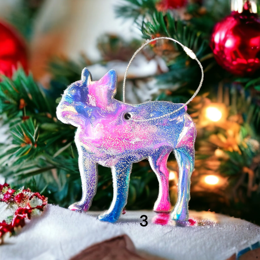 French Bulldog Resin and Wood Christmas Ornaments
