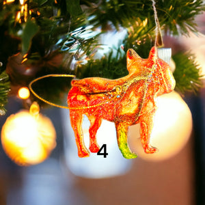 French Bulldog Resin and Wood Christmas Ornaments