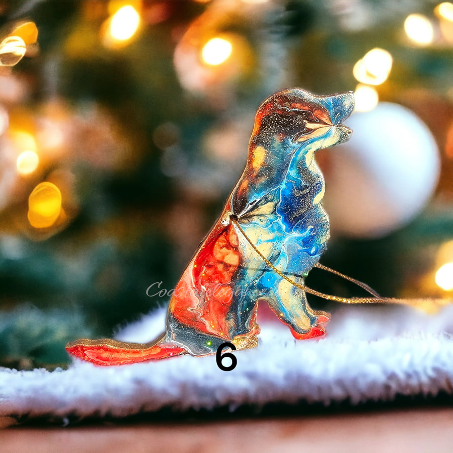 Christmas Golden Retriever Dog Resin and Wood Handmade Ornaments