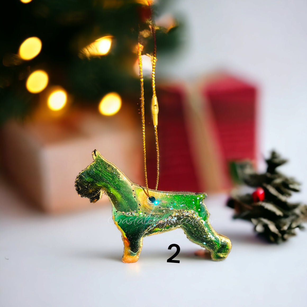 Schnauzer Dog Handmade Christmas Ornaments Resin on Wood