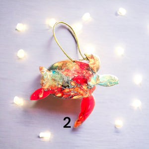 Colorful Sea Turtles Christmas Resin and Wood Ornaments
