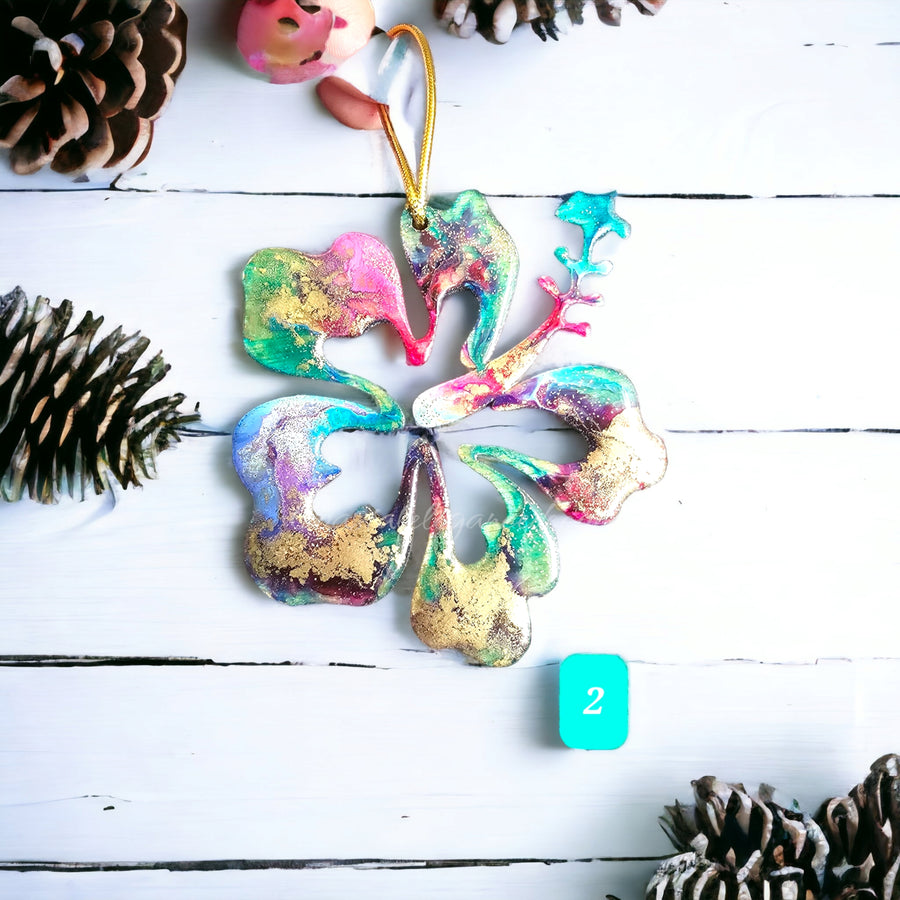 Hibiscus Tropical Flower Colorful Christmas Resin and Wood Ornament